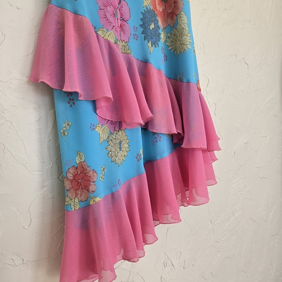 Bisou Bisou Floral Blue Pink Asymmetric Dress - Picture 4 of 9